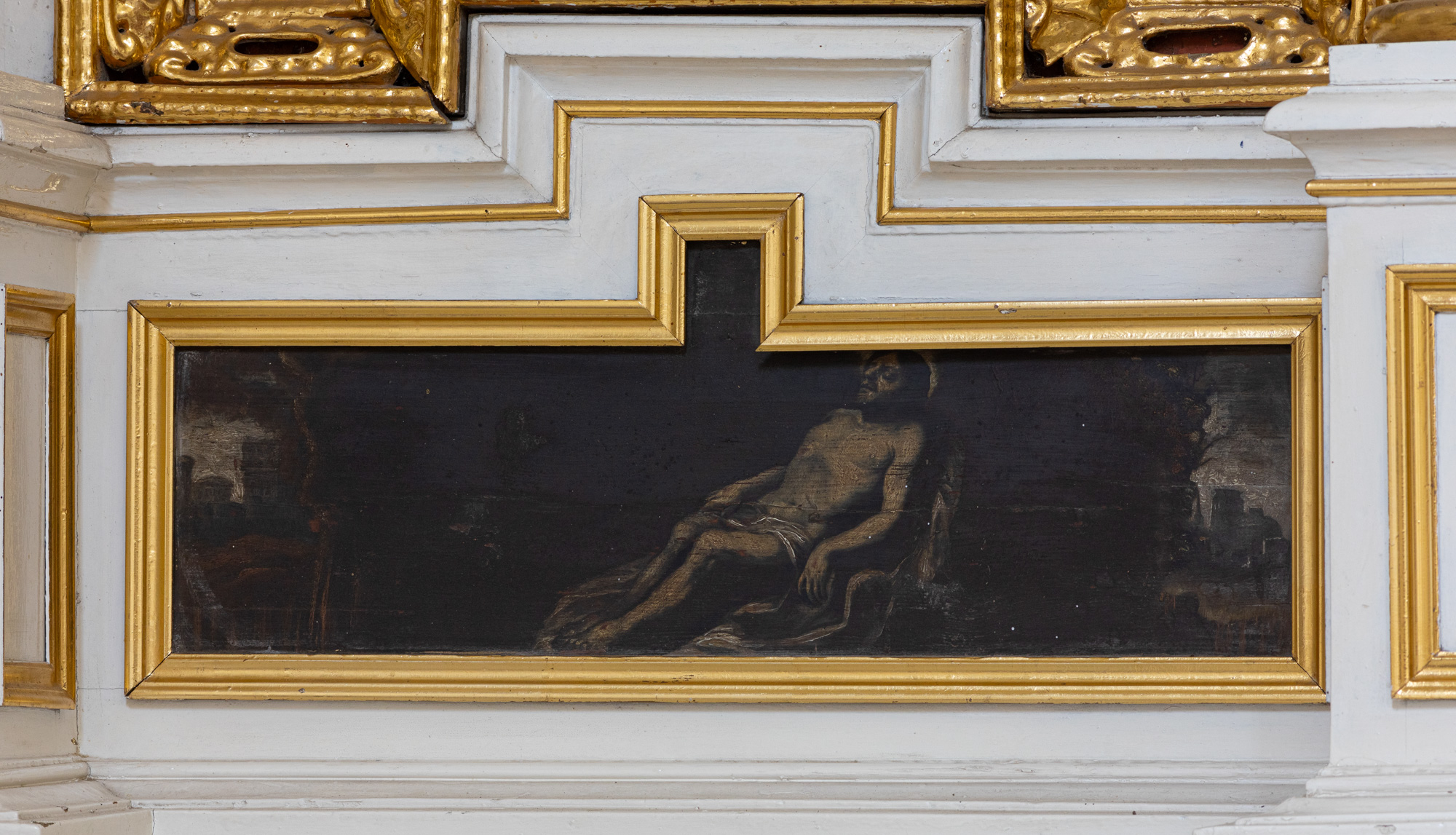 Obraz – Chrystus w grobie w predelli ołtarza świętego Sebastiana.
