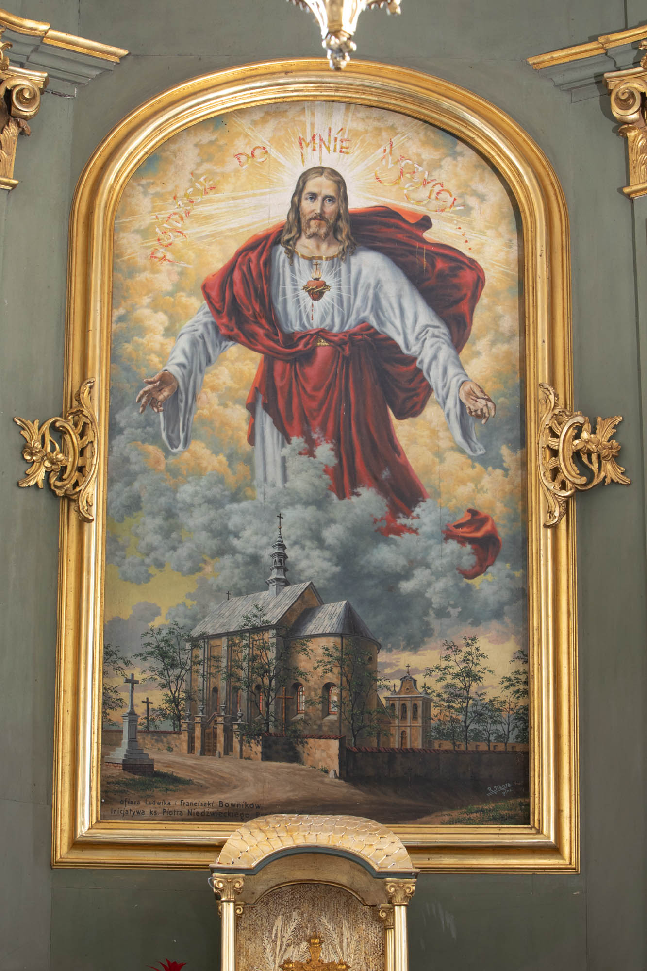 Obraz – Chrystus nad kościołem w Świeciechowie w ołtarzu gł