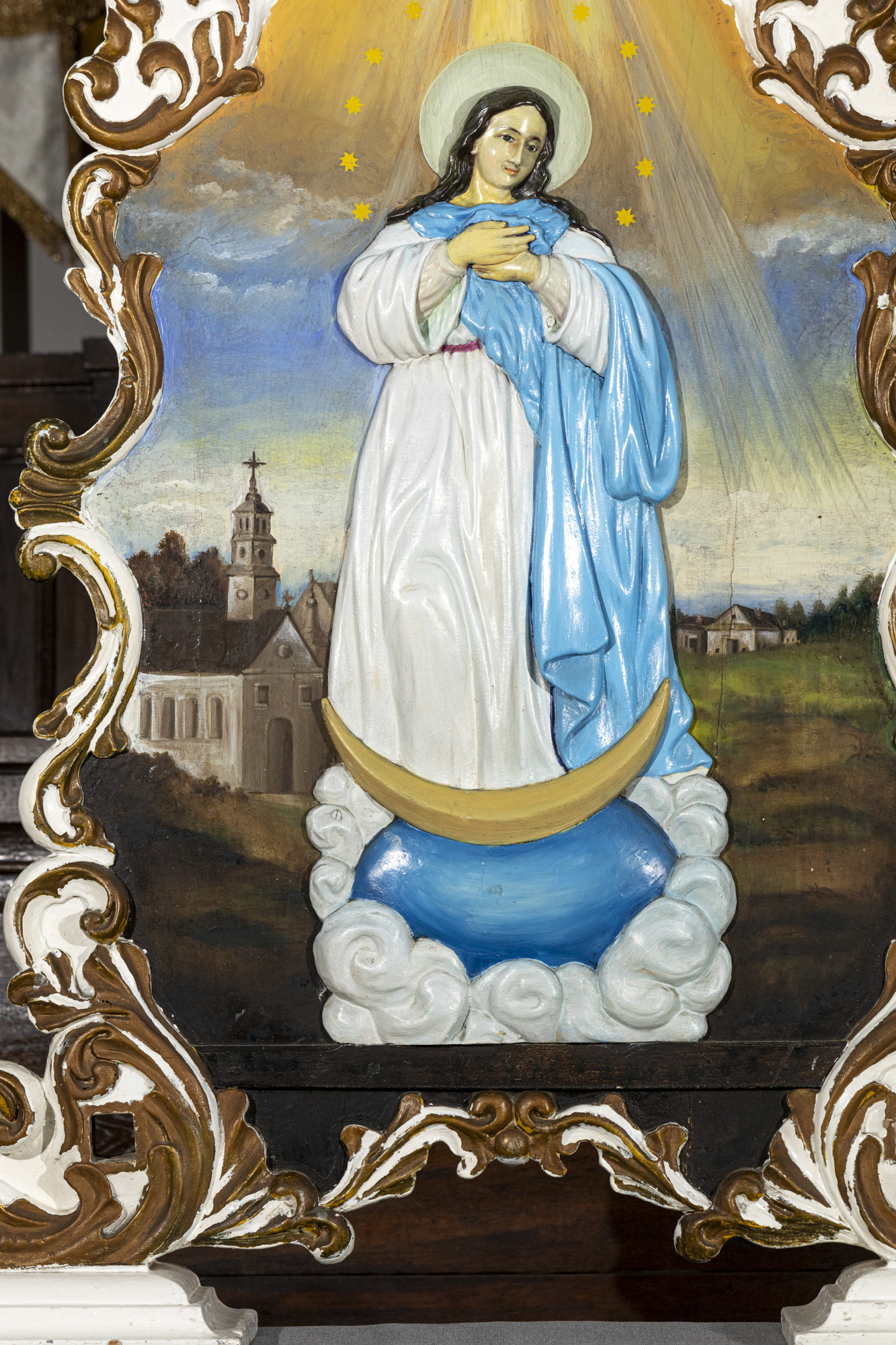 Feretron z obrazem dwustronnym NMP Niepokalaną i św. Józefem z Dzieciątkiem