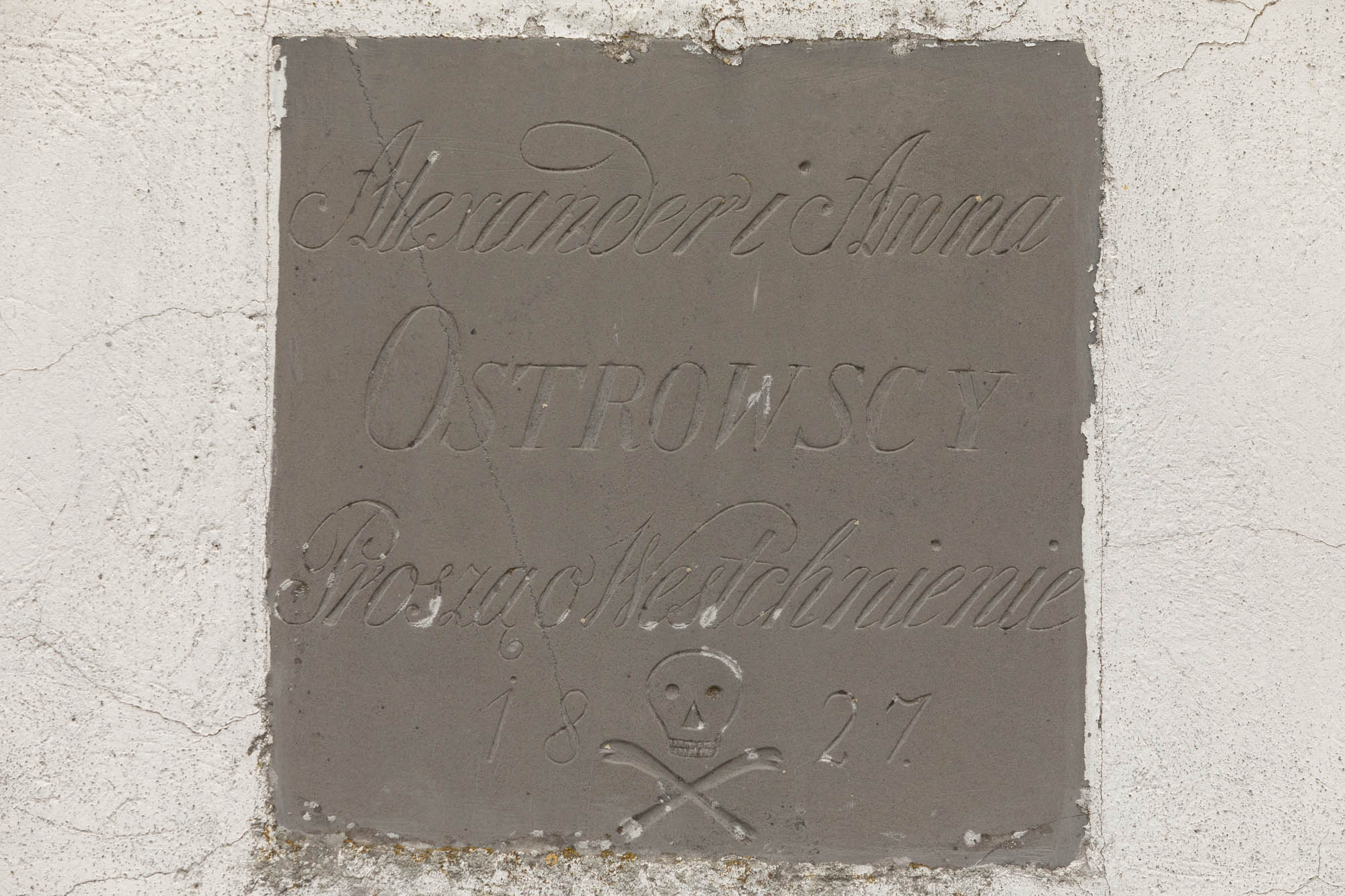 Tabliczka pamiątkowa Aleksandra u Anny Ostrowskich, 1827 r