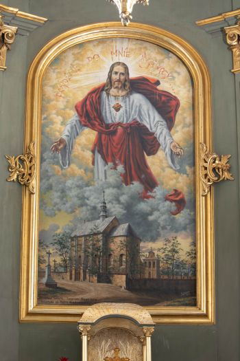 Obraz – Chrystus nad kościołem w Świeciechowie w ołtarzu głównym