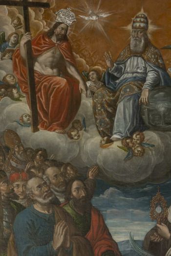 OBRAZ ADORACJI TRÓJCY ŚW. I MATKI BOSKIEJ PRZEZ ŚWIĘTYCH w ołtarzu głównym