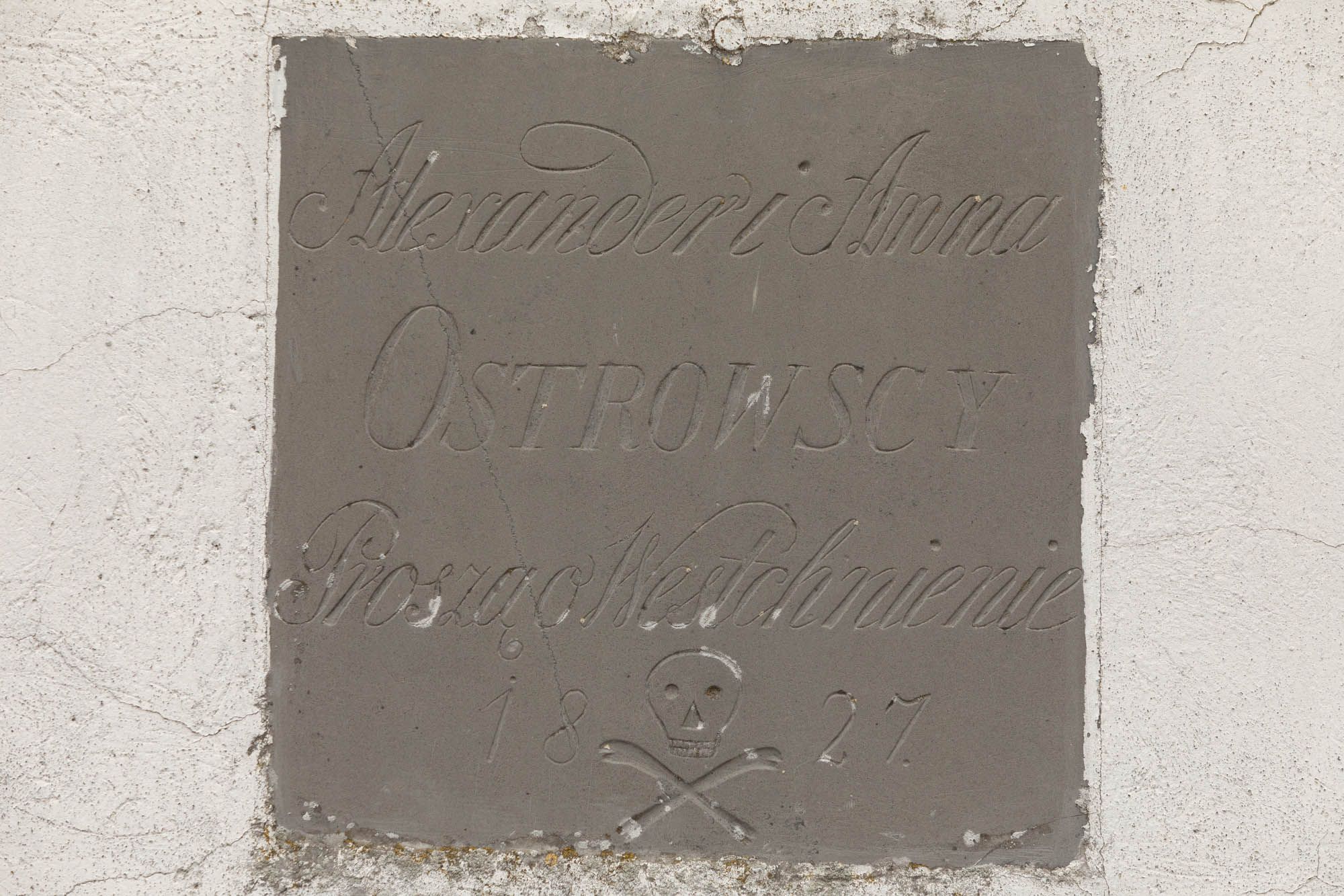 Tabliczka pamiątkowa Aleksandra i Anny Ostrowskich, 1827 r.