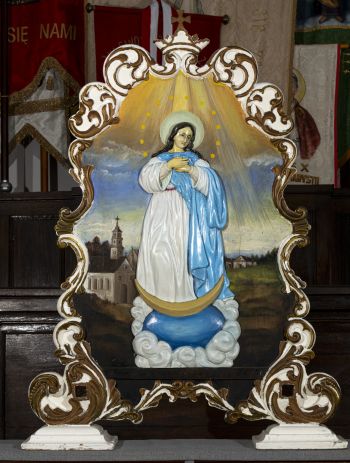 Feretron z obrazem dwustronnym NMP Niepokalaną i św. Józefem z Dzieciątkiem