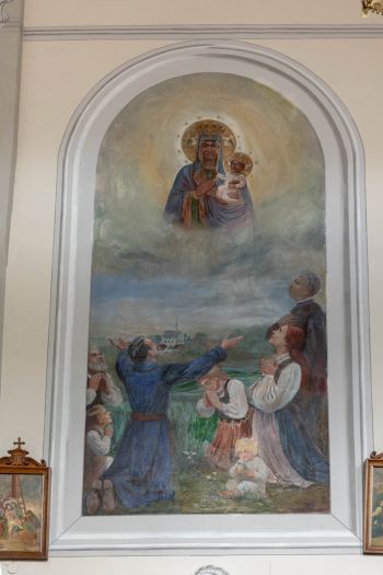 Obraz – M.B Częstochowska na tle kościoła w Świeciechowie